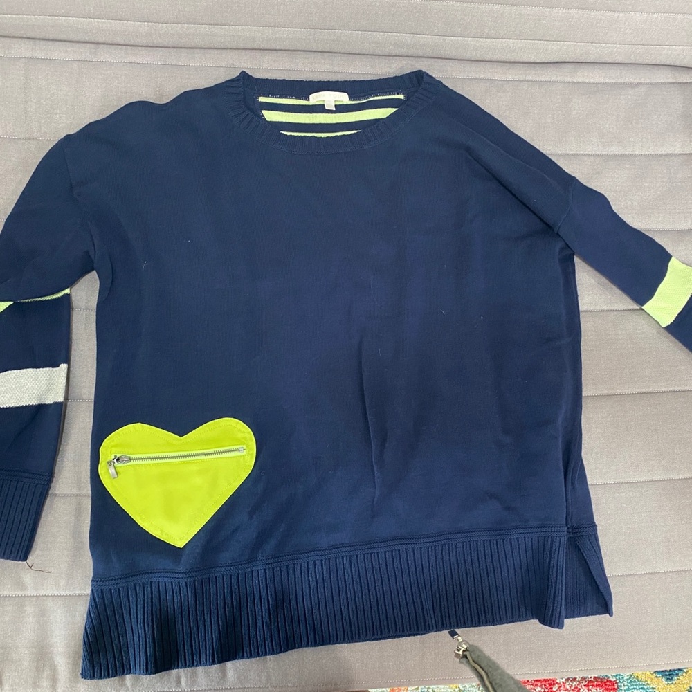 Lisa Todd Sweater, navy and lime green.